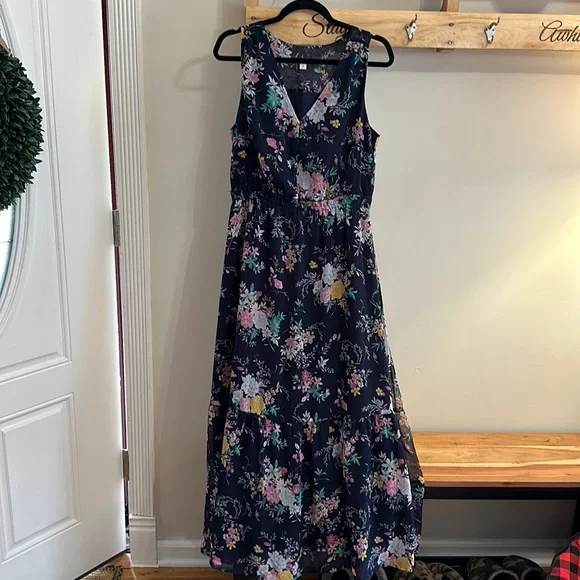 white and navy striped maxi dress Women's Keep It Straight Navy Stripe Stretch Knit Maxi Dress | Size: M